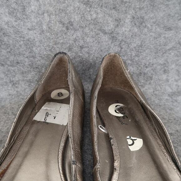 Madeline Stuart Shoes Women 8 Flats Slip On Peep Toe Metallic Loafer Gray Quincy - Picture 3 of 13